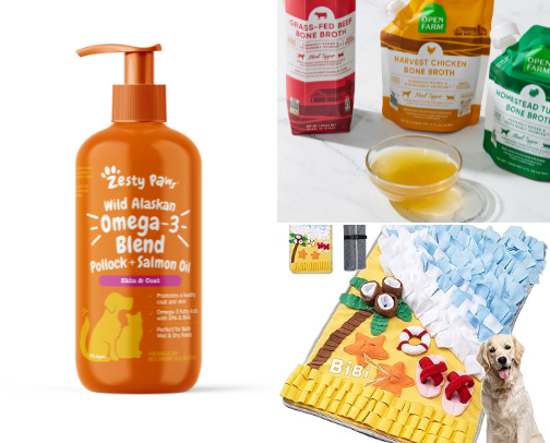 Dog Treats, Food topper, Supplements, Sensory toys and More - approved by a Picky/Bossy Shepherd cover photo collage