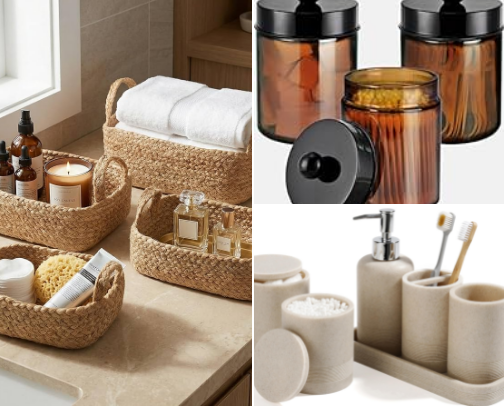 Brown & Beige Bathroom Finds Under $50 cover photo collage