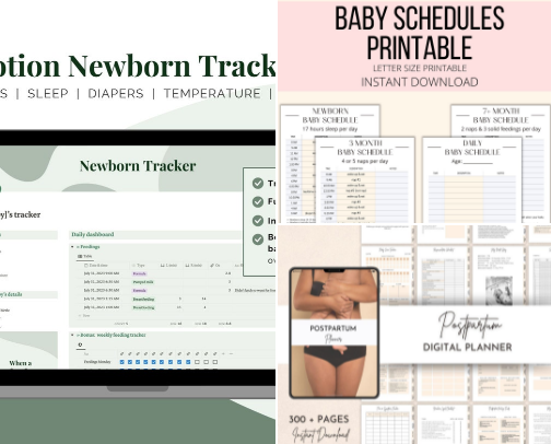 Most Needed Printables & Notion Planners for Baby & New Moms (Genuinely Helpful, Zero Overwhelm) cover photo collage