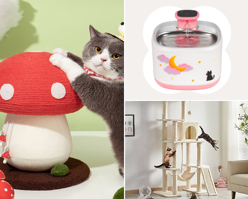 Cat Finds/Essentials (toys and other cat products) cover photo collage