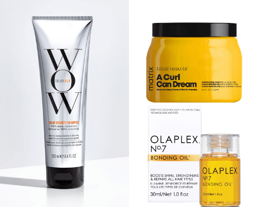 Products for dry and heat-damaged curly hair cover photo collage