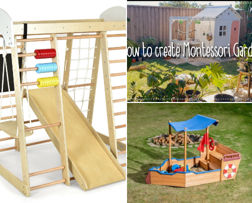 Small backyard playscape inspiration and products. cover photo collage