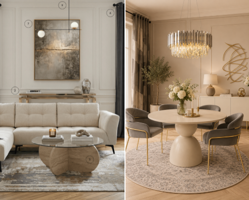 UNIVERS LIGNE | DÉCORATION GRIS, BEIGE & DORÉ cover photo collage