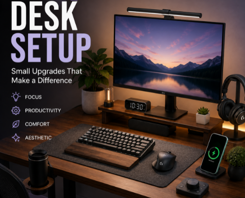 Desk Setup | Small Upgrades That Make a Difference cover photo collage