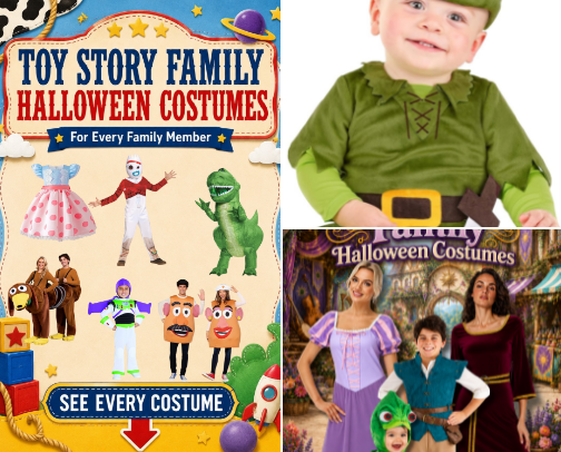 Disney Family Halloween Costume Ideas for Adults, Kids & Babies cover photo collage