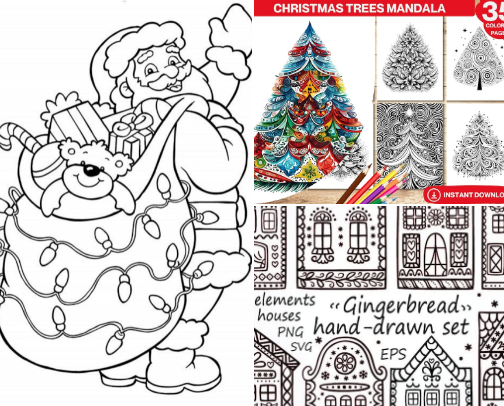 15 Free Printable Christmas Coloring Pages for Kids & Adults cover photo collage