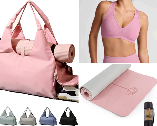 Gym bag essentials 💪🏻👟🏋‍♀️🩱 cover photo collage