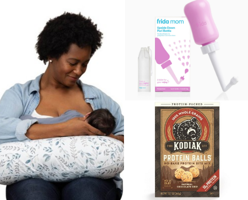 Postpartum must haves for breastfeeding moms. cover photo collage