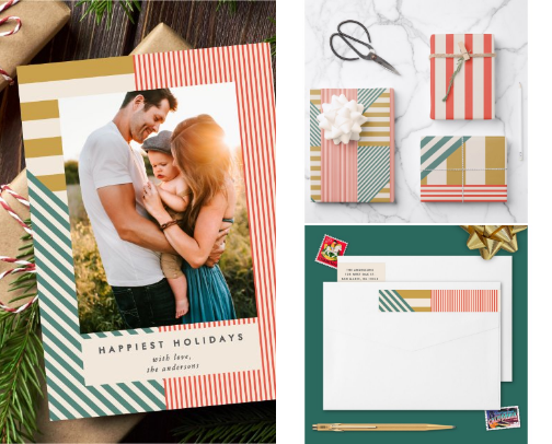 Mixed Modern Stripes Holiday Stationery cover photo collage