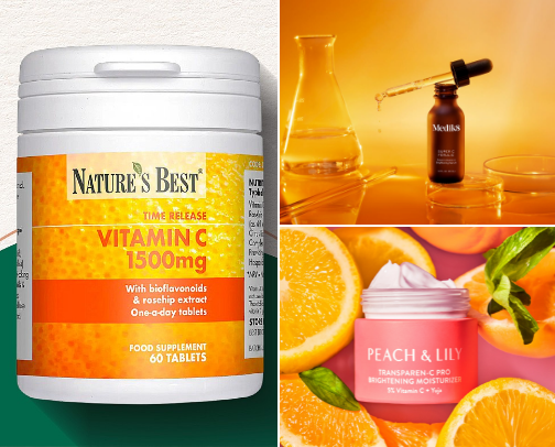 Vitamin C – Brightening, Even-Tone & Glow Inside-Out Essentials ✨🍊 cover photo collage