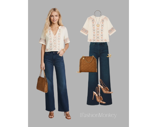 OOTD #957 WOMEN'S FASHION IVORY EMBROIDERED SHORT SLEEVE BLOUSE BY THE GREAT cover photo collage