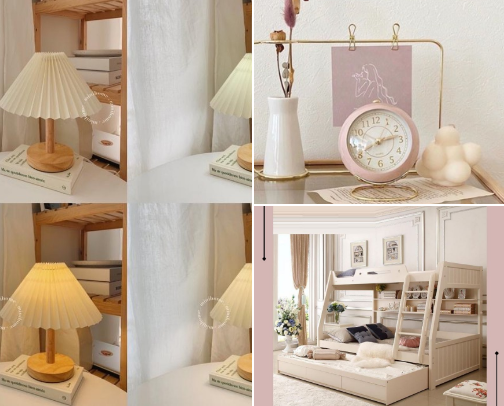 Aesthetic bedroom furnishings cover photo collage