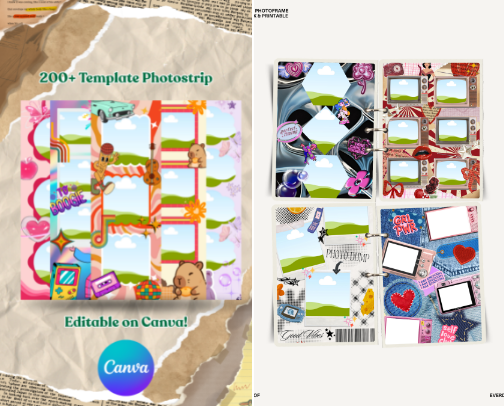 (Digital) 200+ Template Photostrip Canva Edit cover photo collage