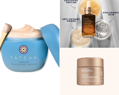 Night skincare products for dry skin cover photo collage