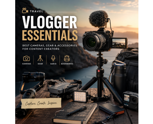 🎥 Travel Vlogger Essentials: Best Cameras, Gear & Accessories for Content Creators cover photo collage