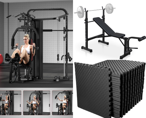 Home workout gym set up! cover photo collage