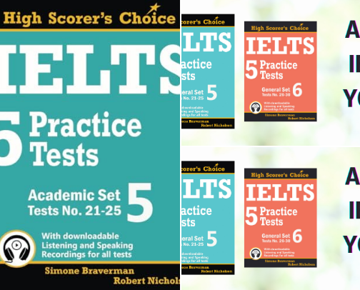 Get Free - IELTS 5 Practice Tests, General Set 5: Tests No. 21-25 (High Scorer's Choice Book 10) for focused exam readiness cover photo collage