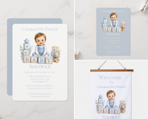 Boy Blocks Baby Shower cover photo collage
