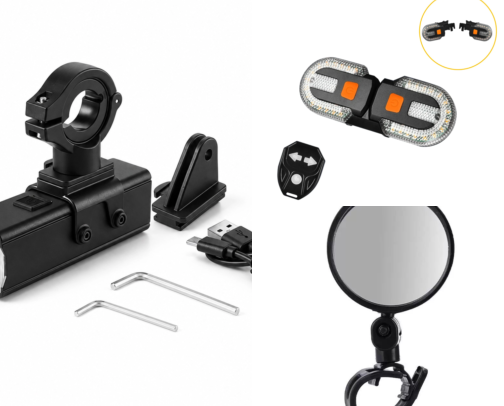 E-bike commuting gear: lights, locks, racks and a pump cover photo collage