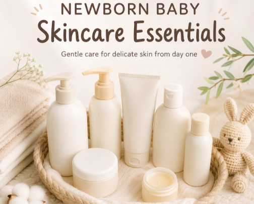 Newborn Baby Skincare Essentials cover photo collage