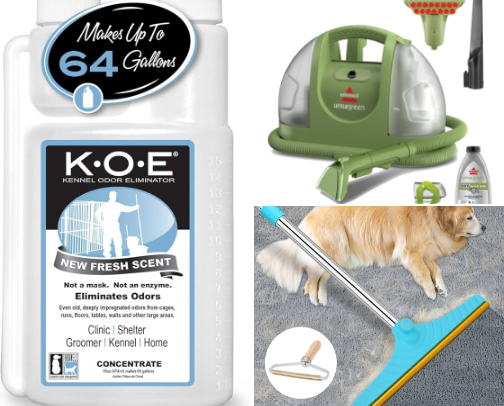 Pet cleaning supplies cover photo collage