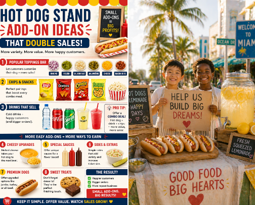 Hot Dog Stand Supplies & Setup Ideas (Easy Add-On for Lemonade Stands) cover photo collage