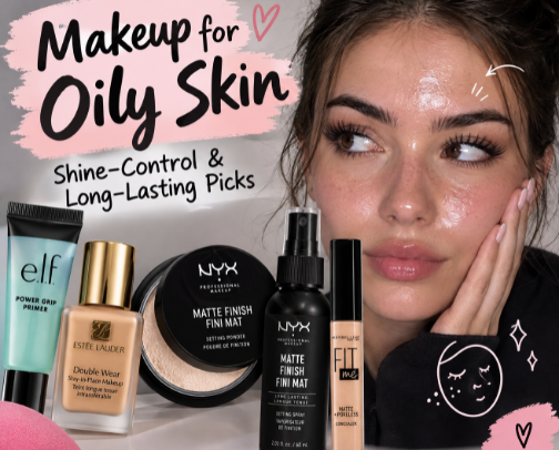💄 Makeup for Oily Skin | Shine-Control & Long-Lasting Picks cover photo collage