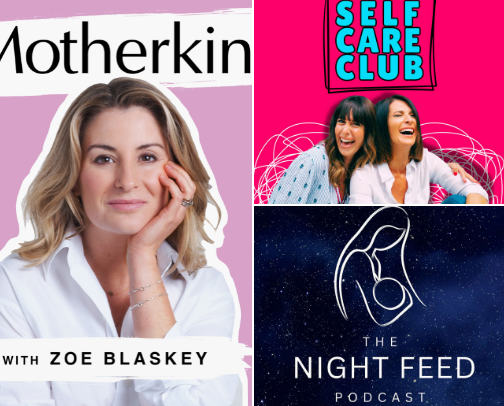 Podcasts I love as a scrunchy mum of two, trying to embrace seasonal living and navigating motherhood cover photo collage