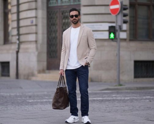 Soft Blazer & Slim Denim Outfit | Men's Elevated Streetwear cover photo collage