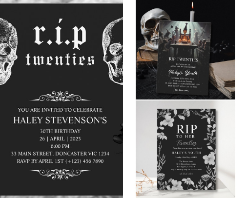 FUNeral Themed Birthday Invitations! (Farewell to Your 20s) cover photo collage