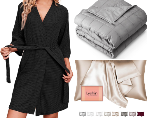 Cozy Self-Care & Wellness Finds: Robes, Weighted Blankets & Silk Sleep Essentials cover photo collage