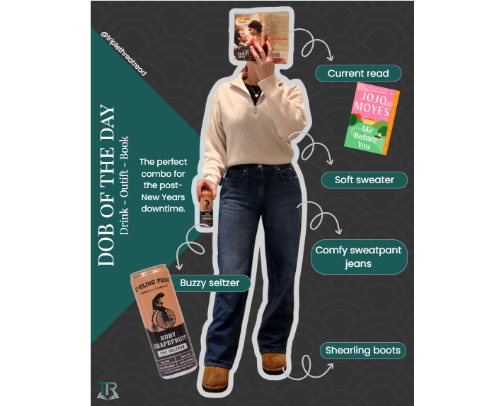 Drink Outfit Book: A cozy outfit, drink and book for the new year! cover photo collage