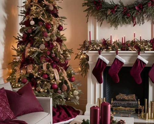 Stand Out This Christmas: Burgundy Tree and Decor Theme for your house. cover photo collage