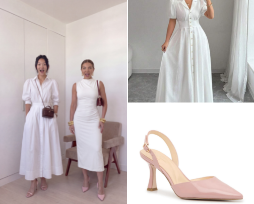 white dress + pink shoes cover photo collage
