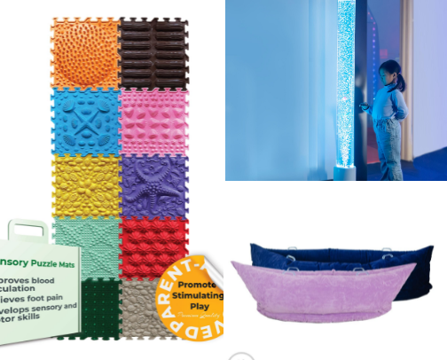 Sensory, calming toys/activities and equipment ideas cover photo collage