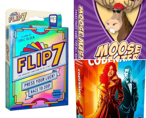 The “everyone’s playing” board game list 🎲♟️ (because no one sits out in this household) cover photo collage