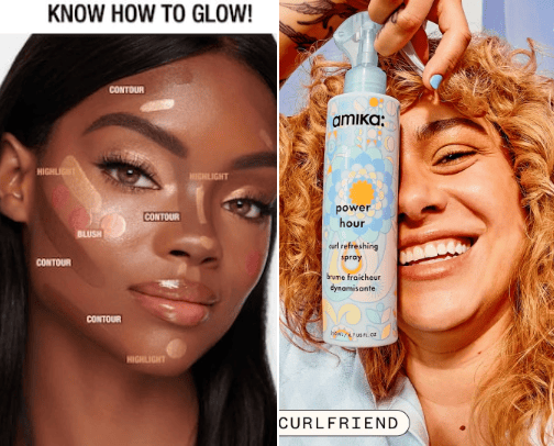 Beauty, curly hair, summer glow cover photo collage
