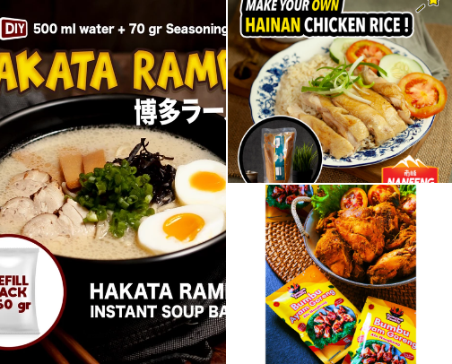 Instant seasoning for various types of delicious and tasty food. cover photo collage