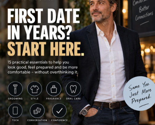 Dating Again After 40: First Date Essentials for Men cover photo collage