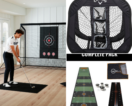 Golfing at home setup cover photo collage