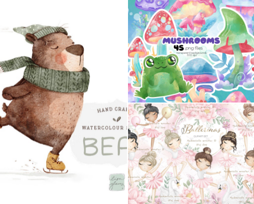 Authentic Cute Cartoon Watercolor Artists #NoAI cover photo collage