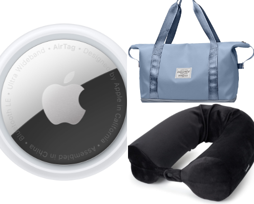 Travel items I always bring on flights cover photo collage