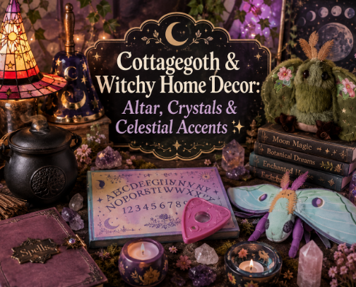 ✨ Cottagegoth & Witchy Home Decor: Altar, Crystals & Celestial Accents ✨ cover photo collage