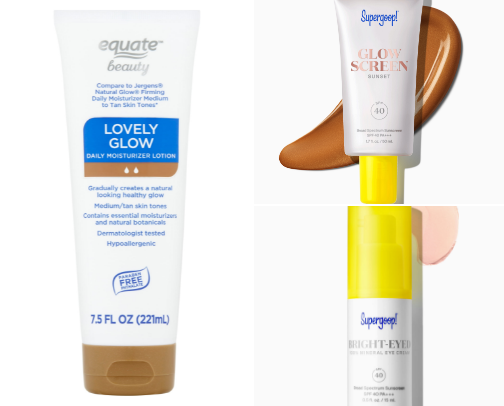 Tanning/self tanning products and sunscreen cover photo collage