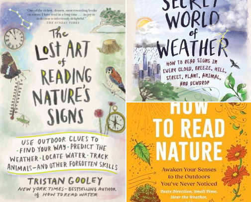 The Lost Art of Reading Nature's Signs: Use Outdoor Clues to Find Your Way, Predict the Weather, Locate Water, Track Animals―and Other Forgotten Skills (Natural Navigation) for curious outdoor readers cover photo collage