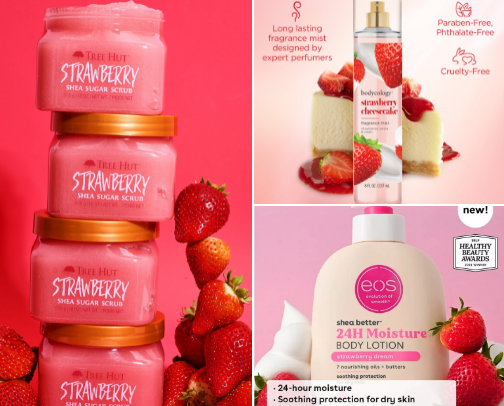 Afforadable Strawberry-Themed Shower & Body Care Routine cover photo collage