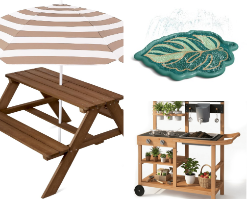 Outdoor Mud Kitchen & Nature Play Setup for Toddlers + Preschoolers cover photo collage