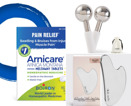 Upper Blepharoplasty tools, medication, and makeup correcting cover photo collage