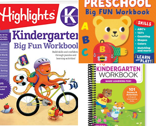 Read Now - Kindergarten Big Fun Workbook: Kids Workbook with Tracing Worksheets, Alphabet Practice, Math Activities and Puzzles for Kindergarten Prep and Learning skill-building companions cover photo collage