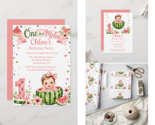 One in a Melon Girl’s First Birthday Party cover photo collage